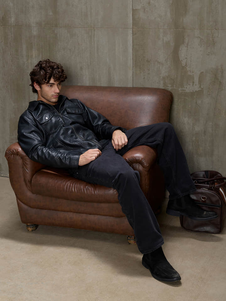 Cahoot Men's Black Grained Faux Leather Trucker Jacket - view 5