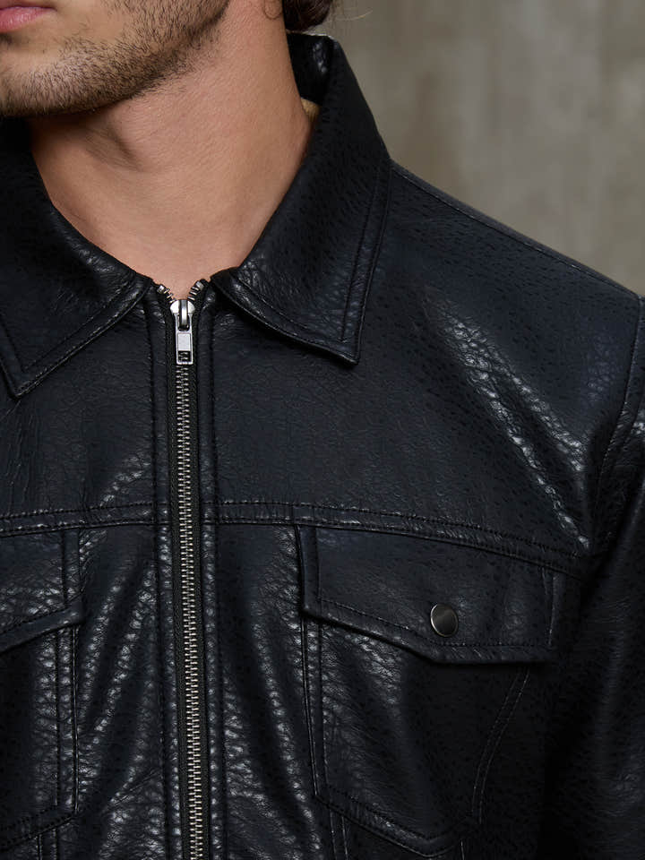 Cahoot Men's Black Grained Faux Leather Trucker Jacket - view 8