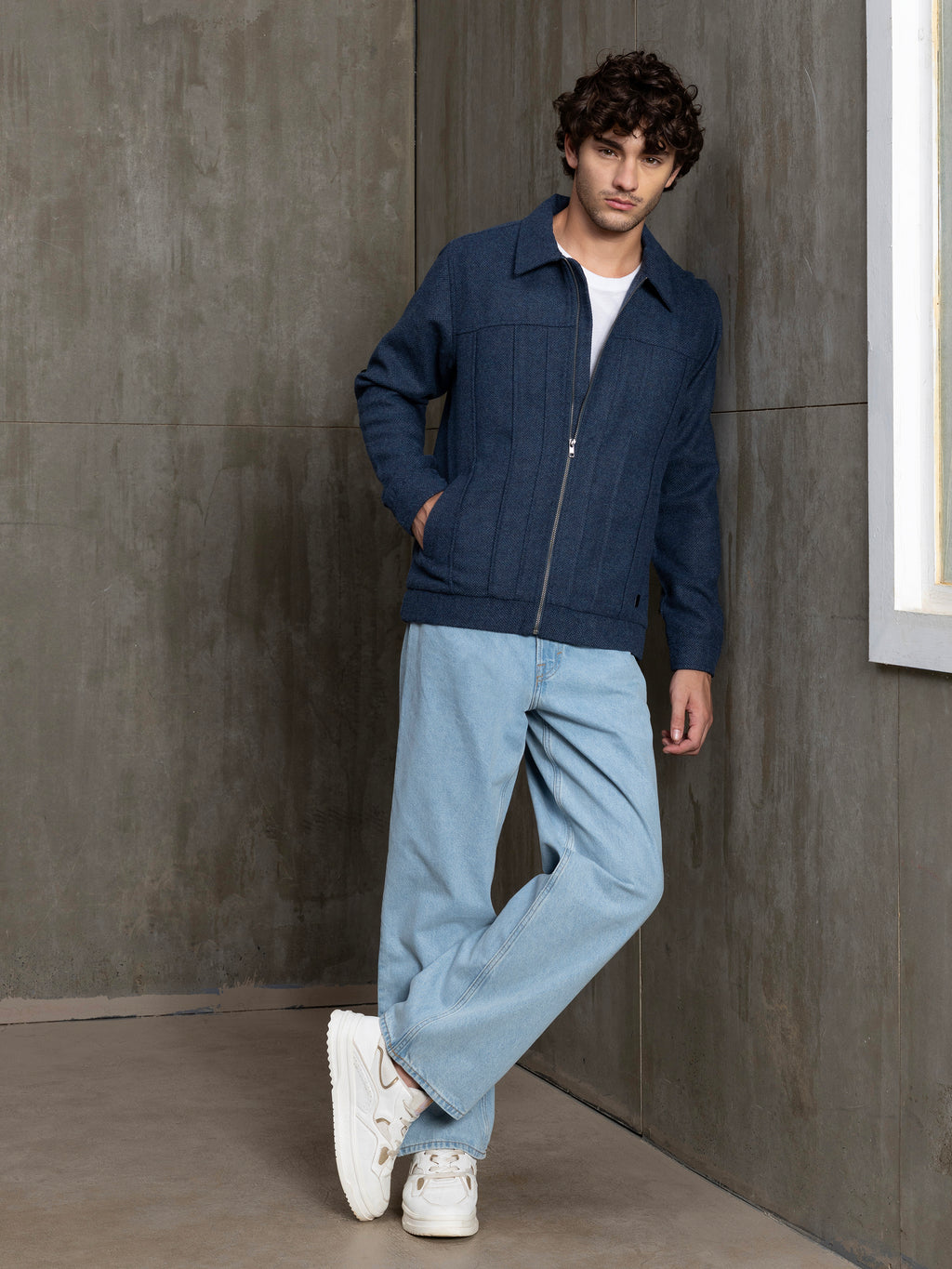 Cahoot Men's Blue Heavy Oxford Neps Lined Panelled Jacket - view 5