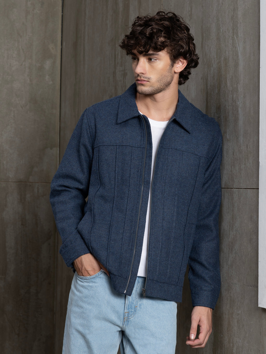 Cahoot Men's Blue Heavy Oxford Neps Lined Panelled Jacket - view 7