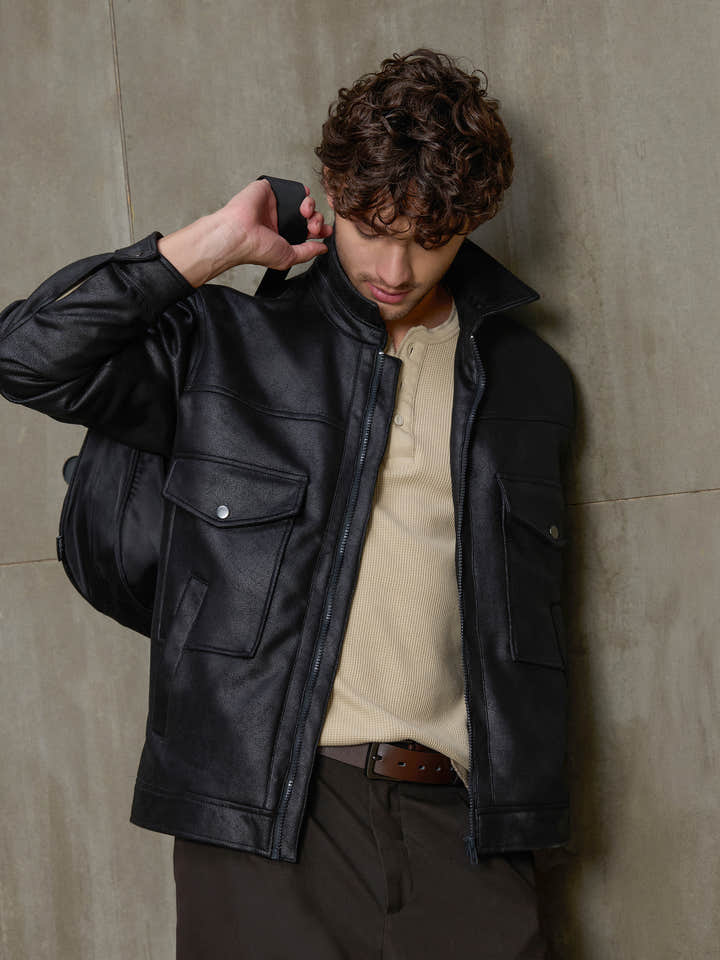 Cahoot Men's Black Faux Leather Utility Jacket - view 11