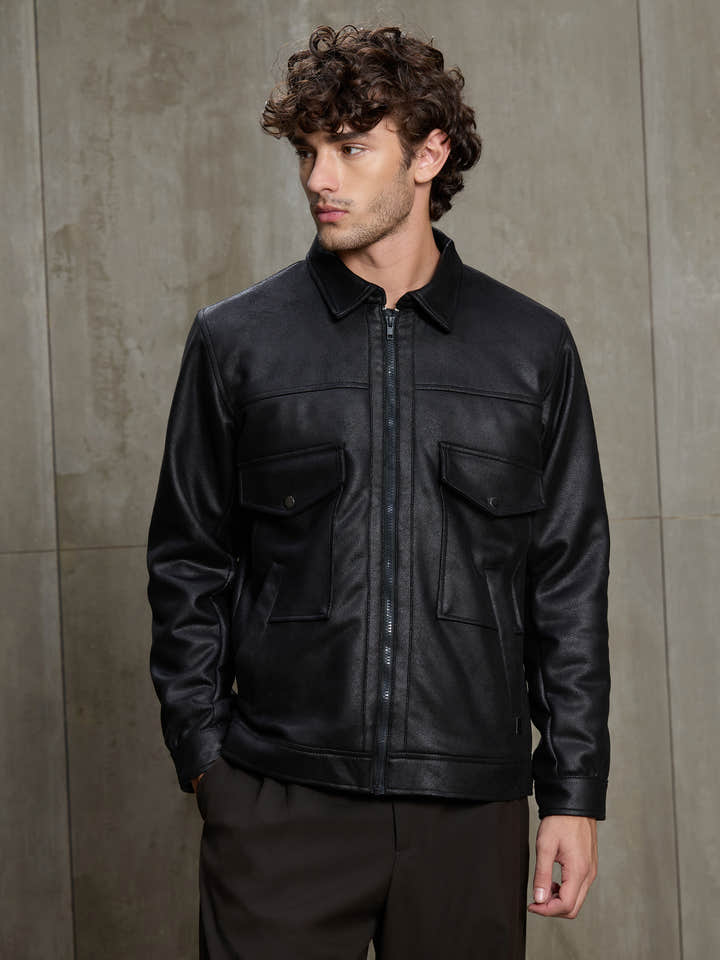 Cahoot Men's Black Faux Leather Utility Jacket - view 2