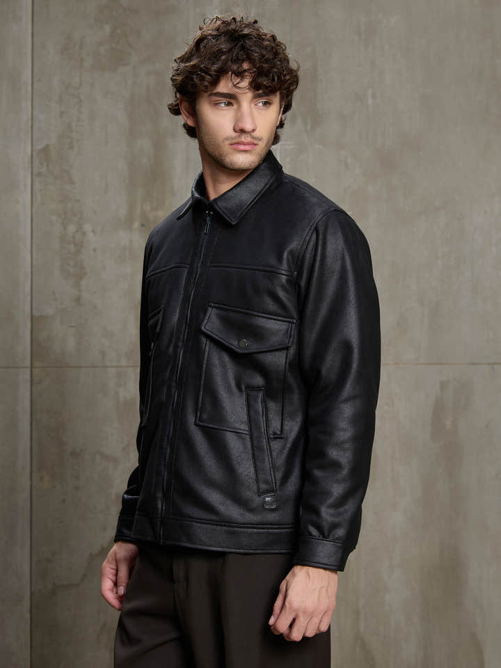 Cahoot Men's Black Faux Leather Utility Jacket - view 3