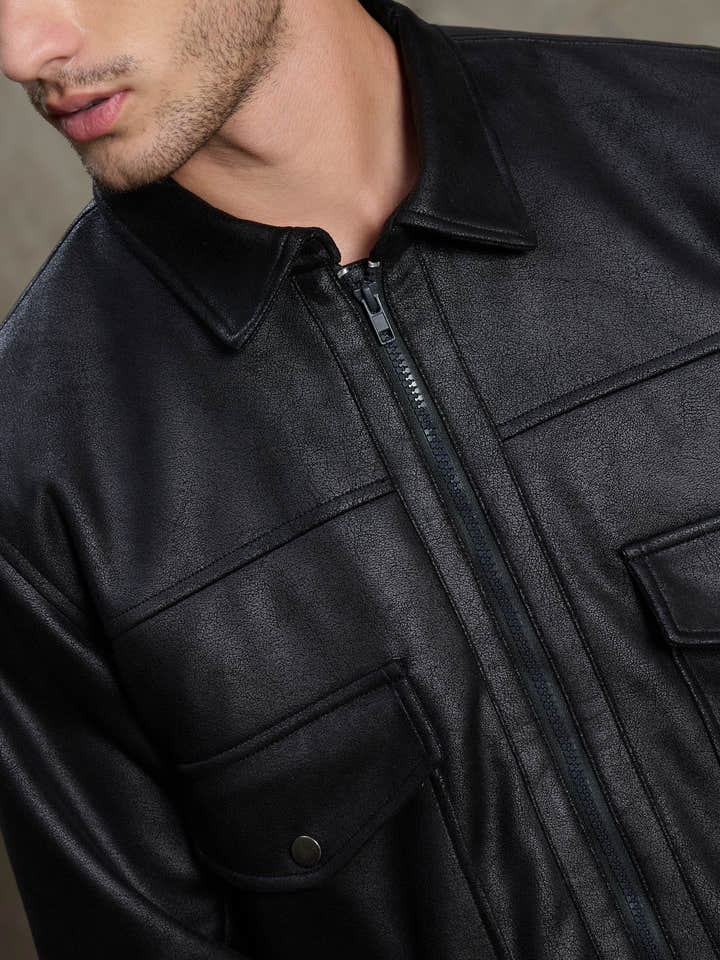 Cahoot Men's Black Faux Leather Utility Jacket - view 8