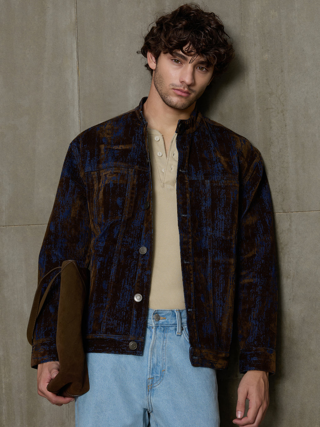 Cahoot Men's Dark Navy Flock Printed Denim Trucker Jacket - view 1