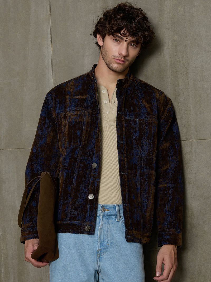 Cahoot Men's Dark Navy Flock Printed Denim Trucker Jacket - view 1