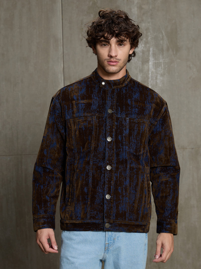 Cahoot Men's Dark Navy Flock Printed Denim Trucker Jacket - view 2
