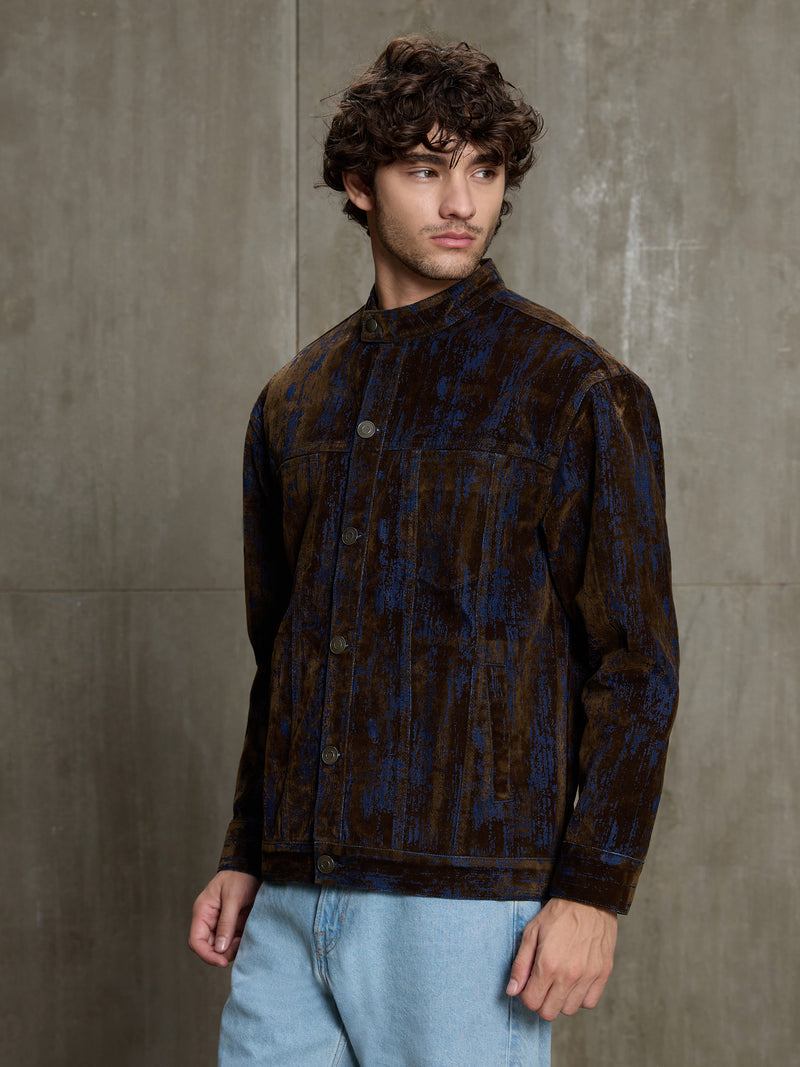 Cahoot Men's Dark Navy Flock Printed Denim Trucker Jacket - view 3