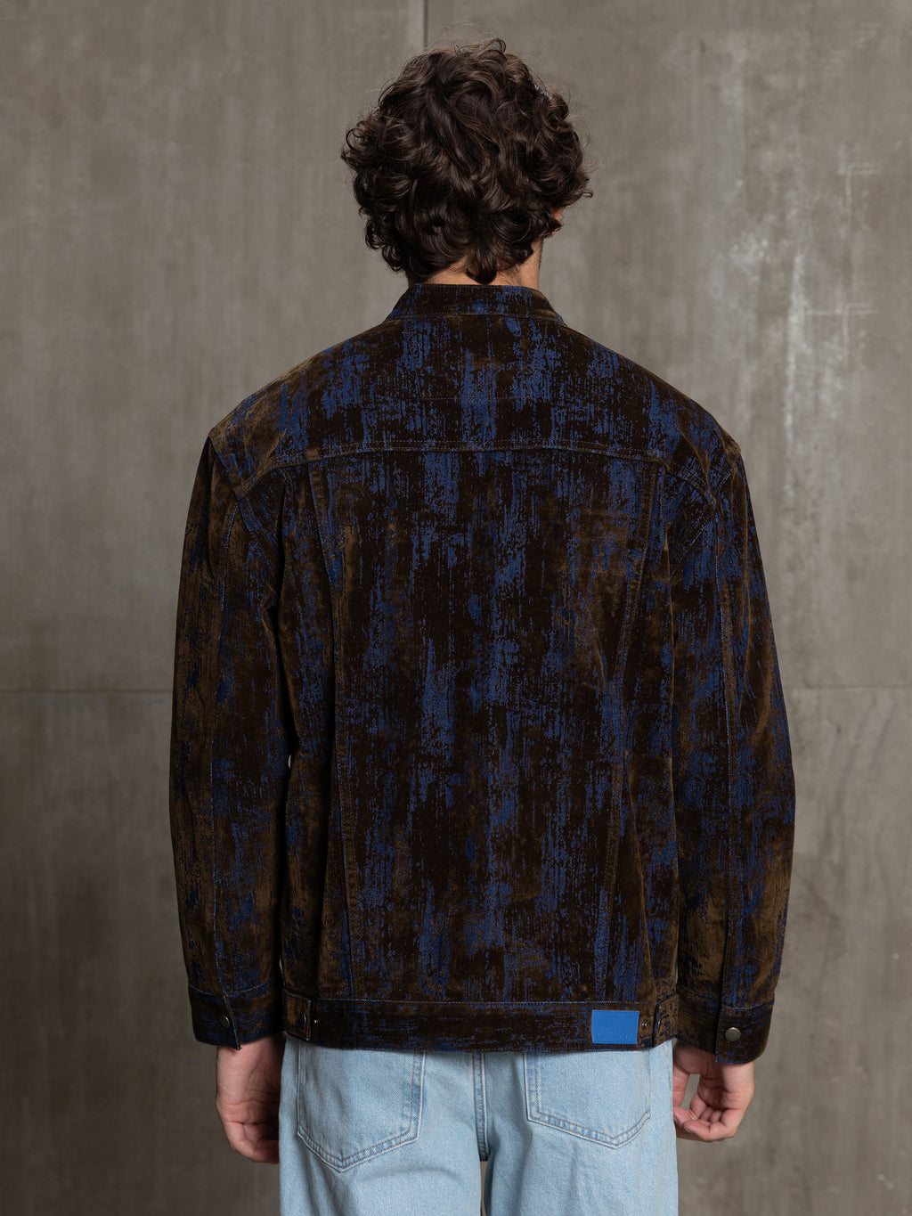 Cahoot Men's Dark Navy Flock Printed Denim Trucker Jacket - view 4