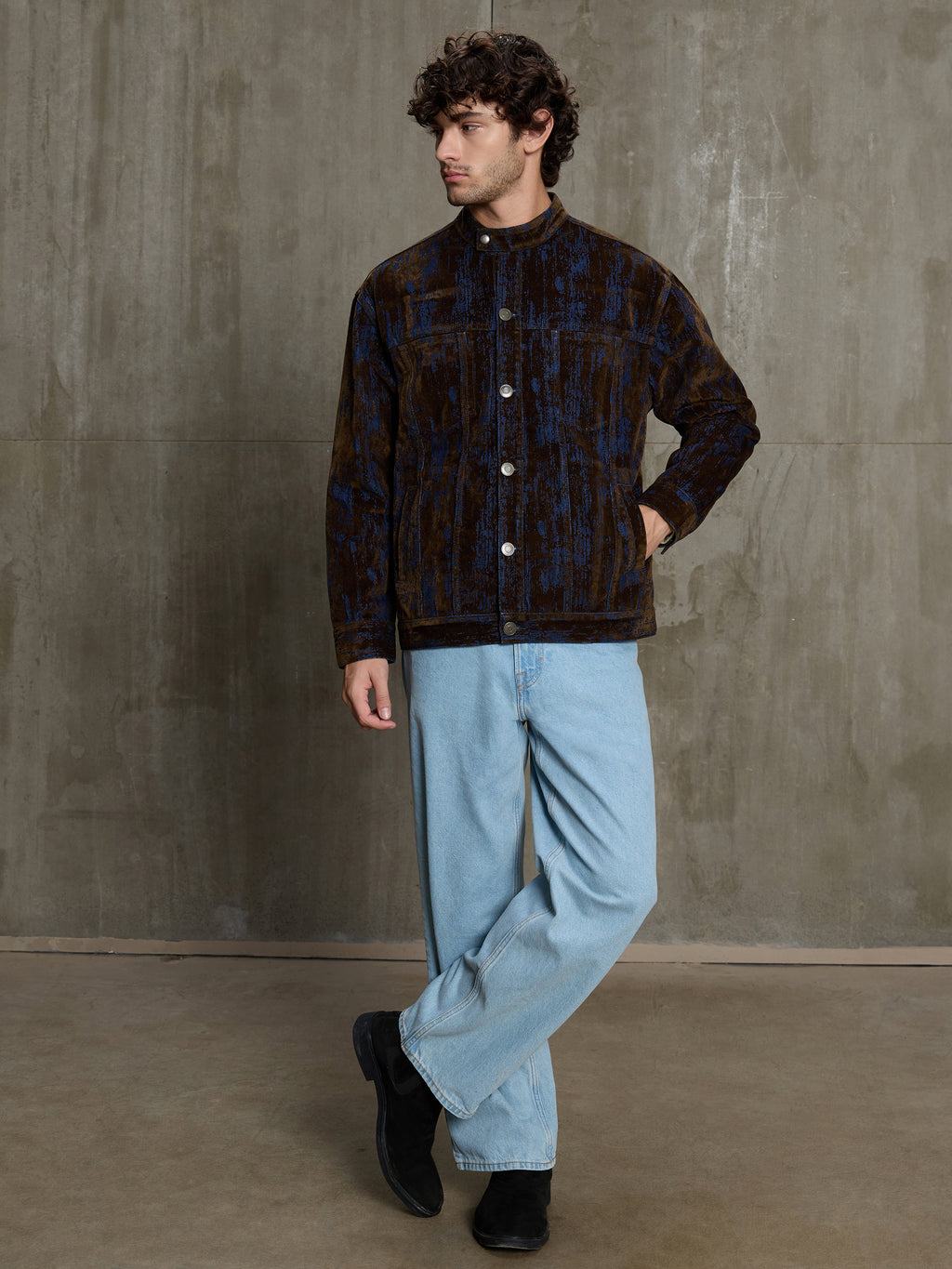 Cahoot Men's Dark Navy Flock Printed Denim Trucker Jacket - view 5