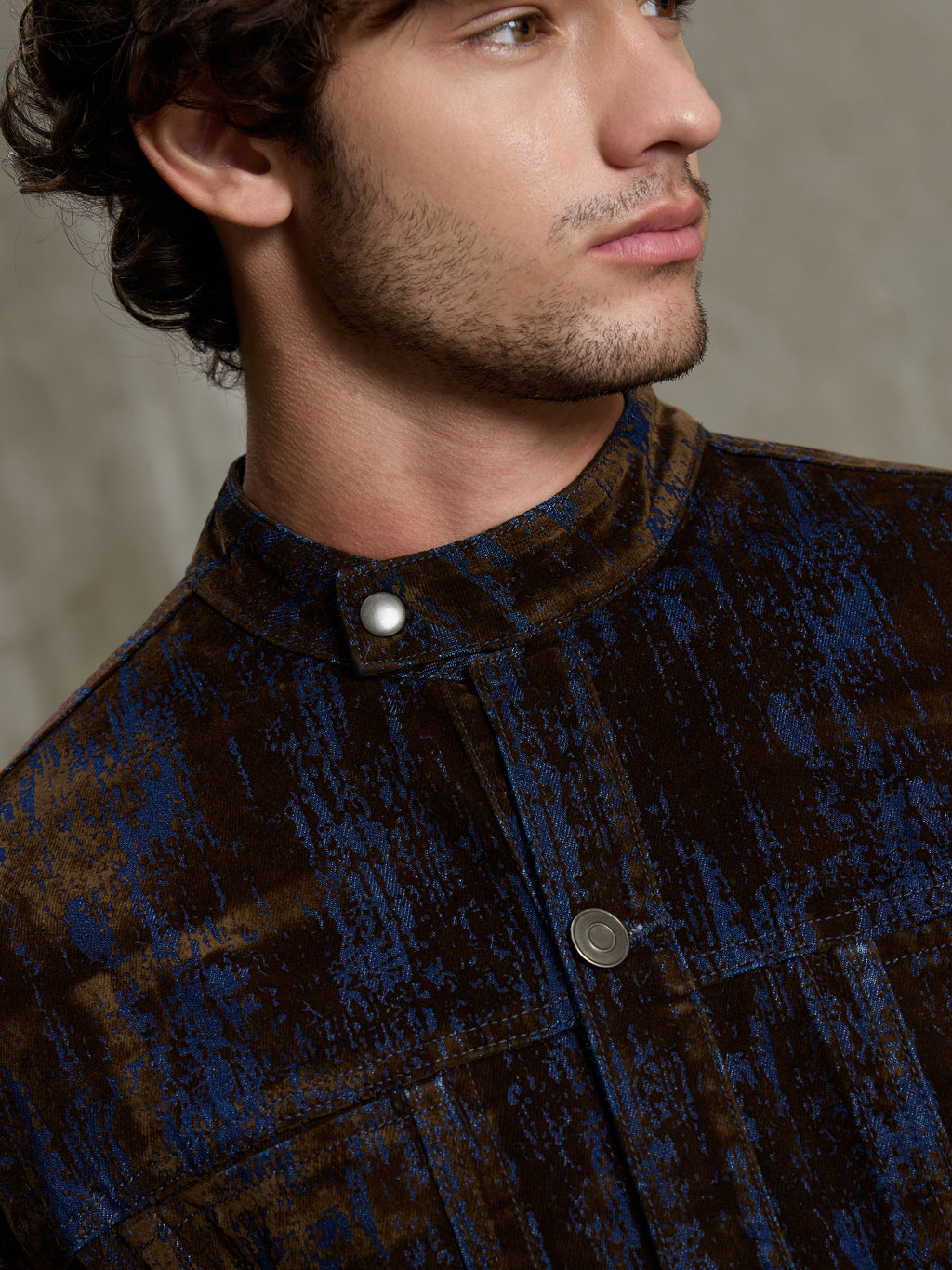 Cahoot Men's Dark Navy Flock Printed Denim Trucker Jacket - view 7
