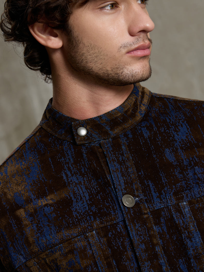 Cahoot Men's Dark Navy Flock Printed Denim Trucker Jacket - view 7