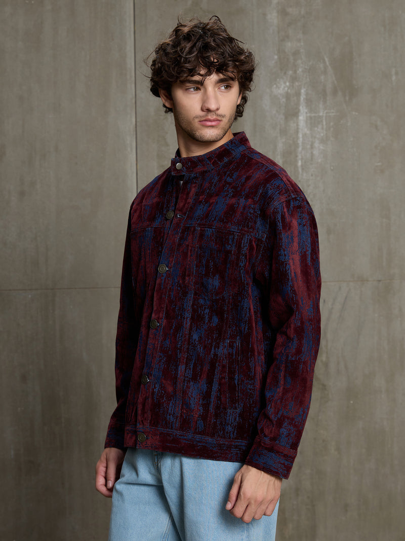 Cahoot Men's Burgundy Flock Printed Denim Trucker Jacket - view 3
