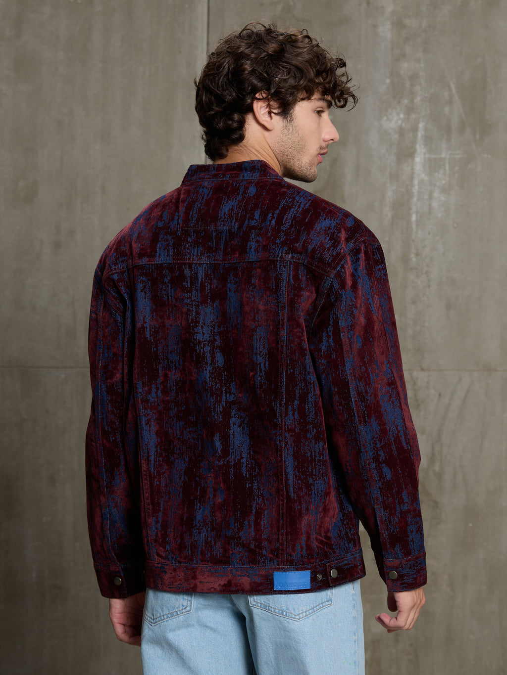 Cahoot Men's Burgundy Flock Printed Denim Trucker Jacket - view 4