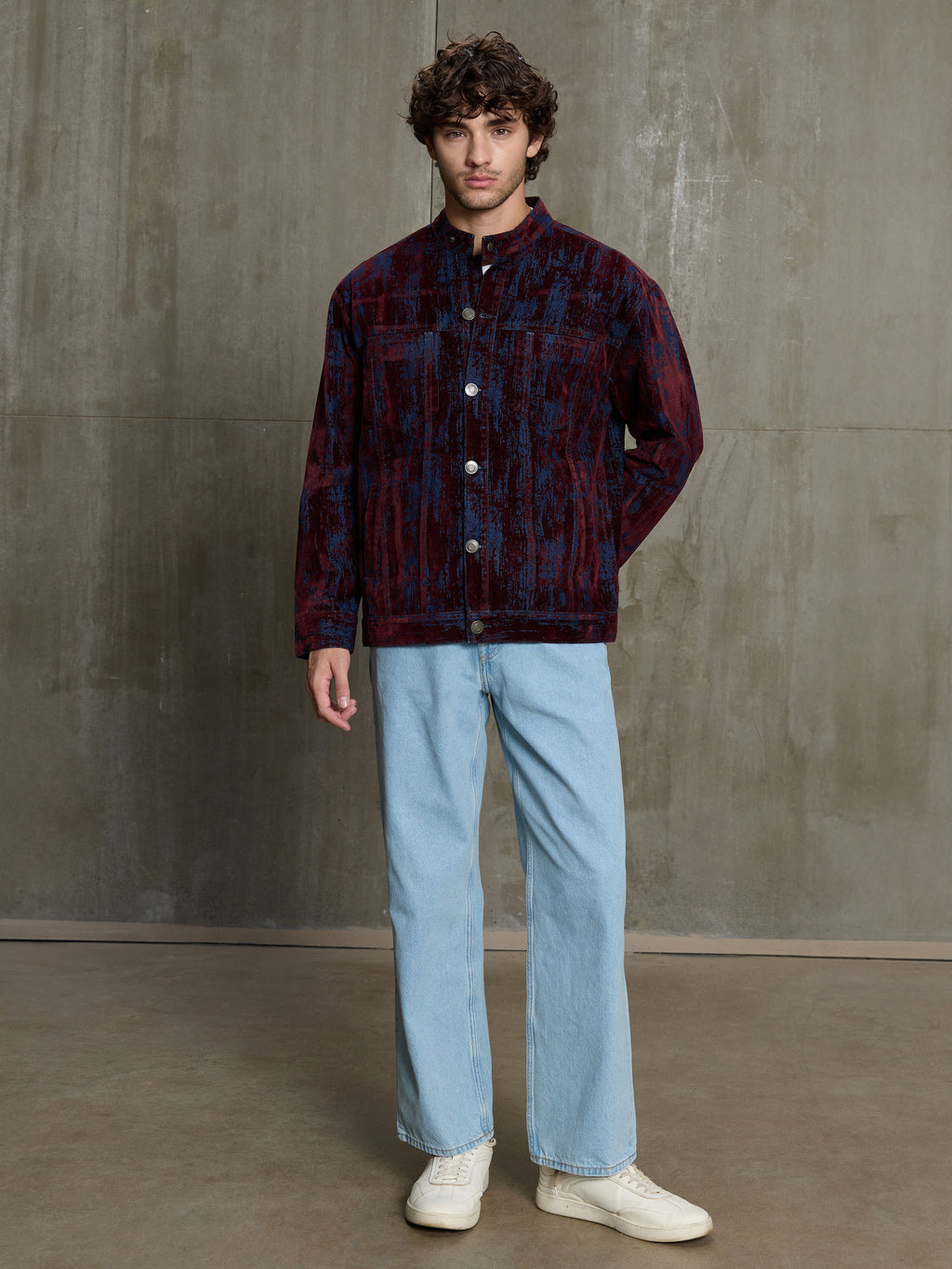 Cahoot Men's Burgundy Flock Printed Denim Trucker Jacket - view 5