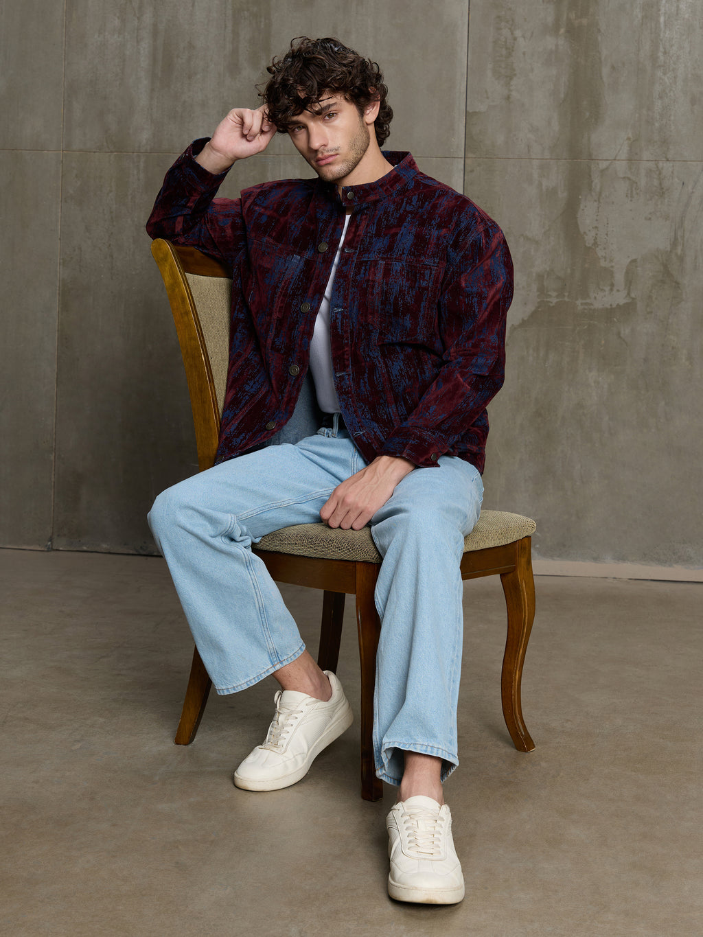 Cahoot Men's Burgundy Flock Printed Denim Trucker Jacket - view 6