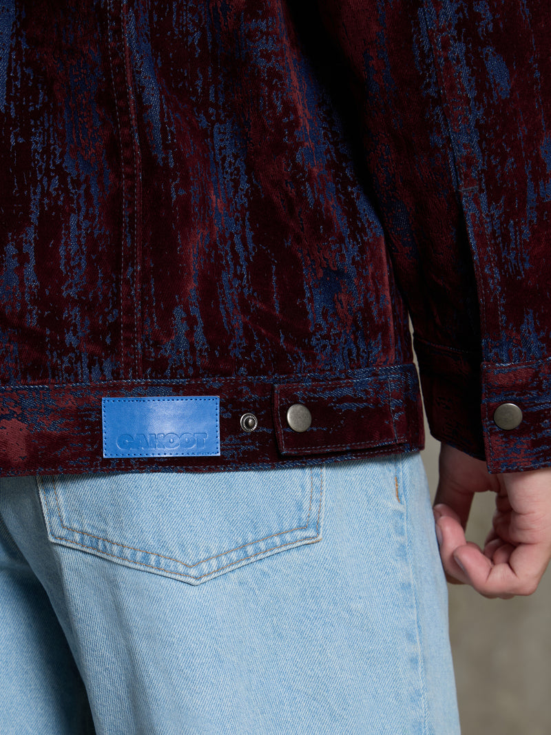 Cahoot Men's Burgundy Flock Printed Denim Trucker Jacket - view 9