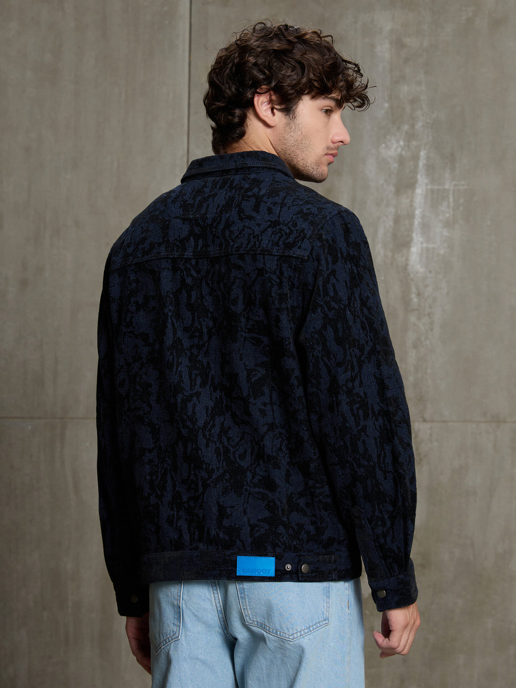 Cahoot Men's Navy & Black Floral Denim Jacquard Trucker Jacket - view 4