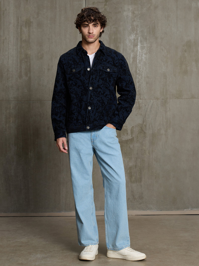 Cahoot Men's Navy & Black Floral Denim Jacquard Trucker Jacket - view 5