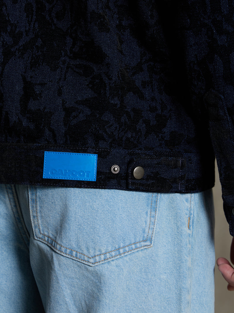 Cahoot Men's Navy & Black Floral Denim Jacquard Trucker Jacket - view 9
