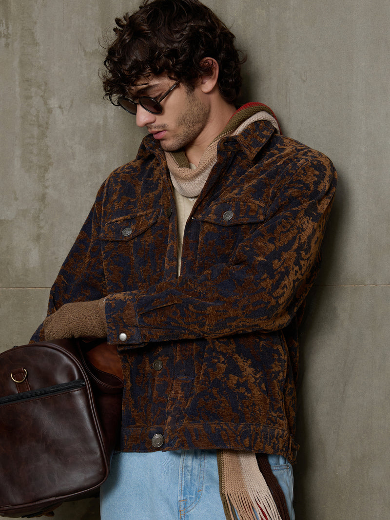 Cahoot Men's Navy & Gold Floral Denim Jacquard Trucker Jacket - view 12