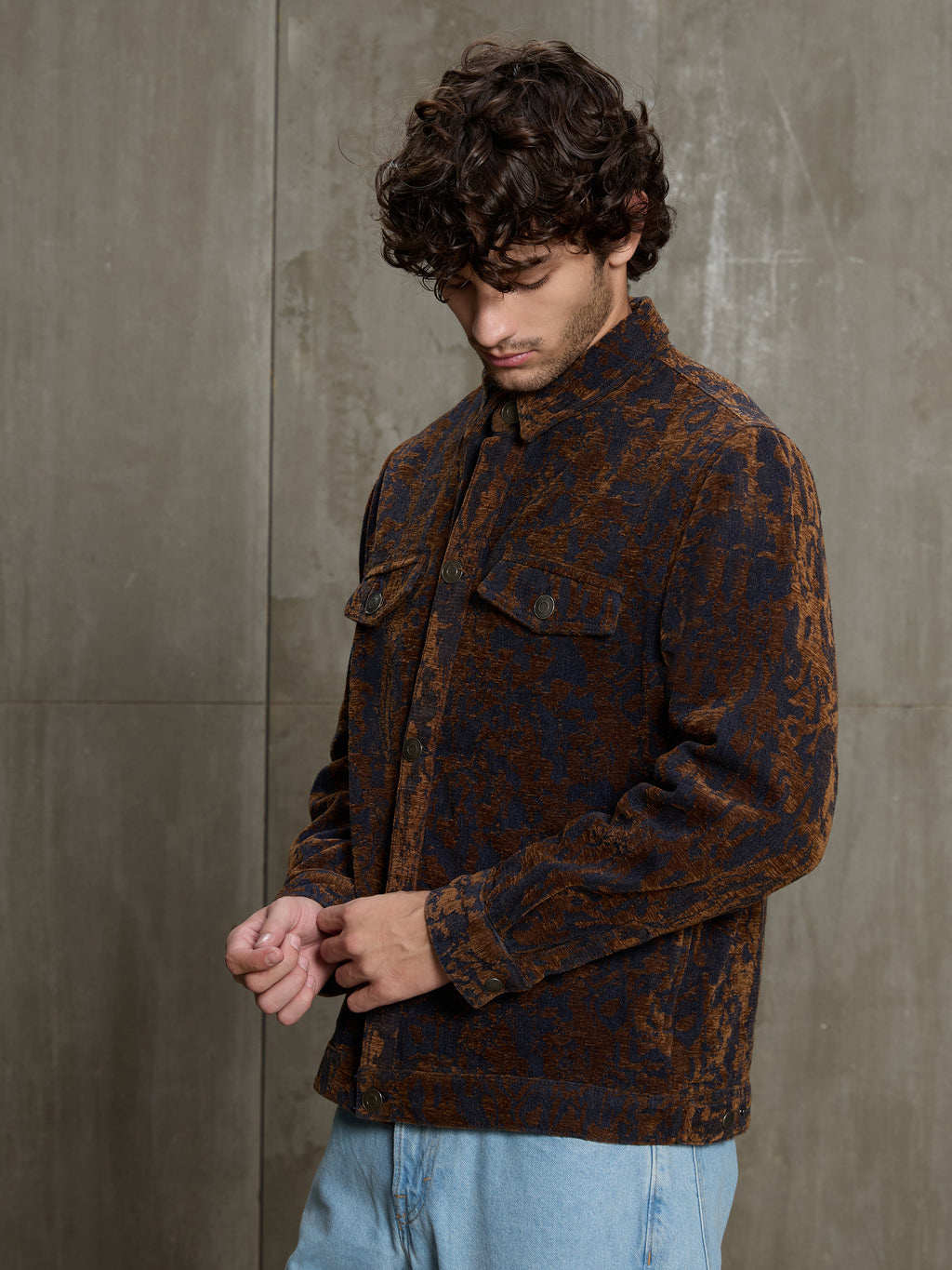 Cahoot Men's Navy & Gold Floral Denim Jacquard Trucker Jacket - view 3