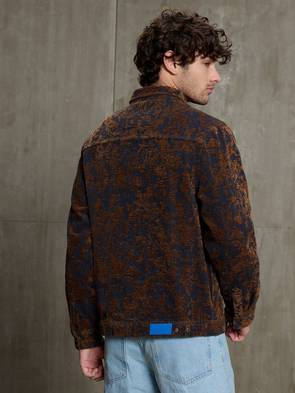 Cahoot Men's Navy & Gold Floral Denim Jacquard Trucker Jacket - view 4