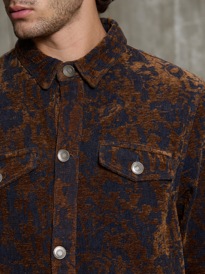 Cahoot Men's Navy & Gold Floral Denim Jacquard Trucker Jacket - view 7