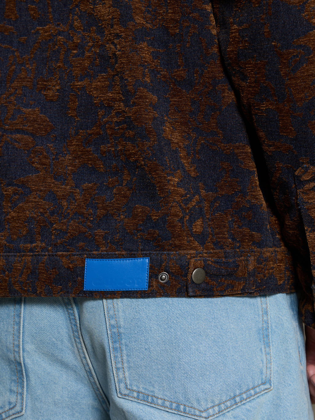 Cahoot Men's Navy & Gold Floral Denim Jacquard Trucker Jacket - view 9
