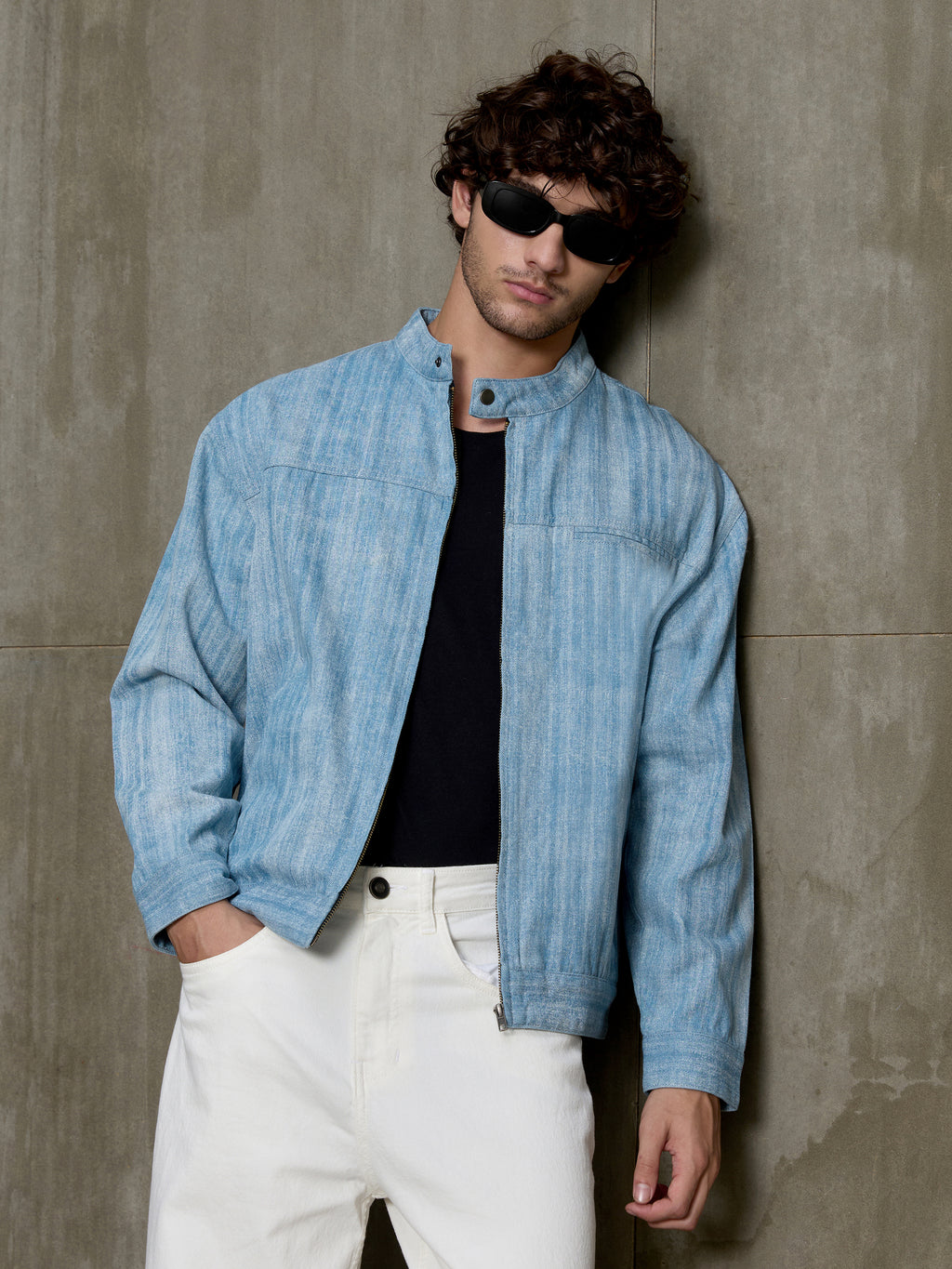 Cahoot Men's Light Blue Double Colour Denim Jacquard Rider Jacket - view 1