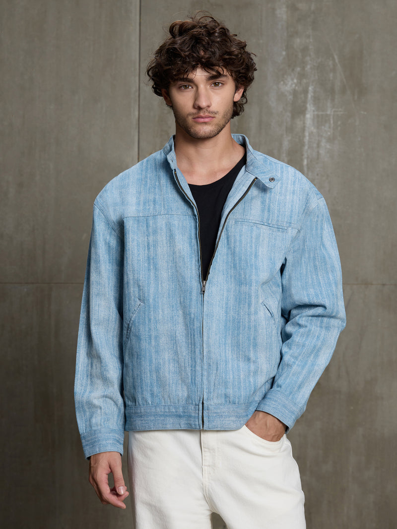 Cahoot Men's Light Blue Double Colour Denim Jacquard Rider Jacket - view 2