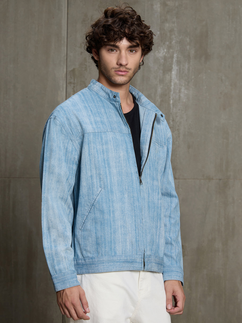 Cahoot Men's Light Blue Double Colour Denim Jacquard Rider Jacket - view 3