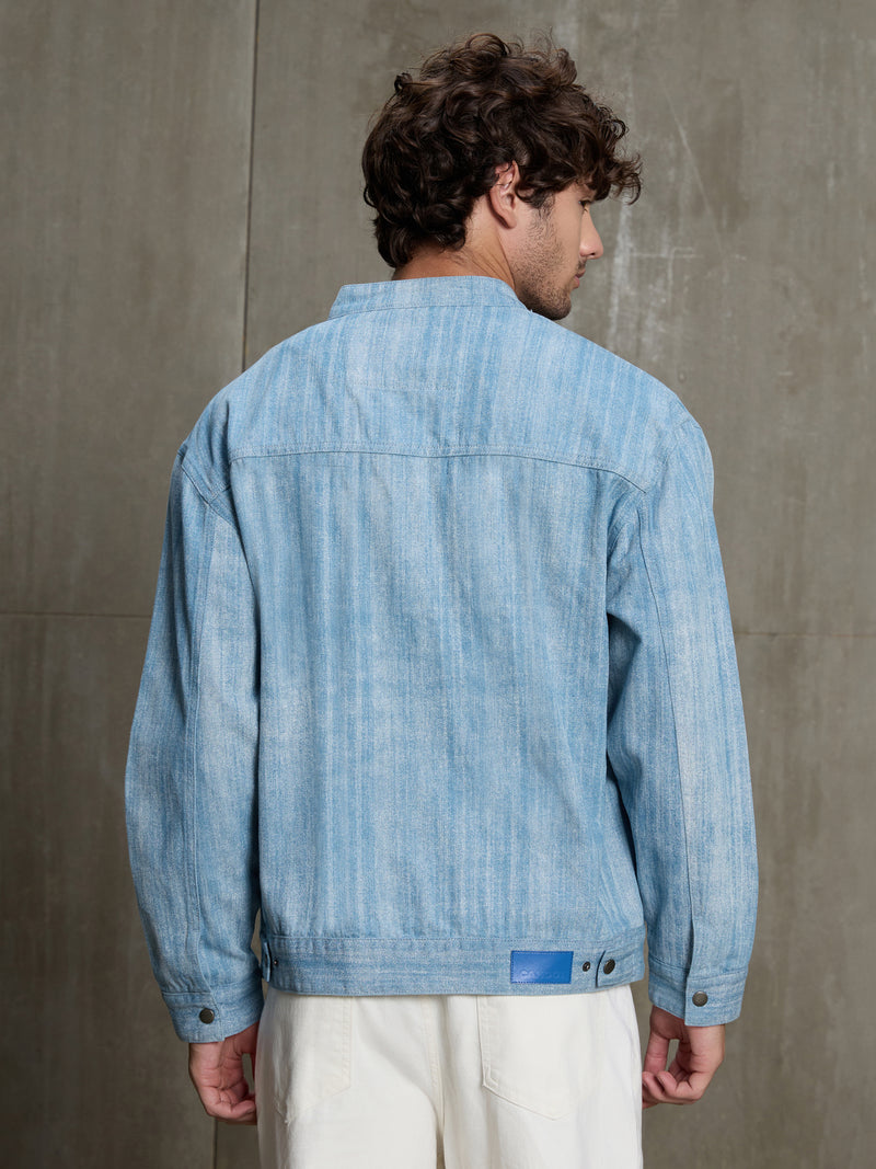 Cahoot Men's Light Blue Double Colour Denim Jacquard Rider Jacket - view 4