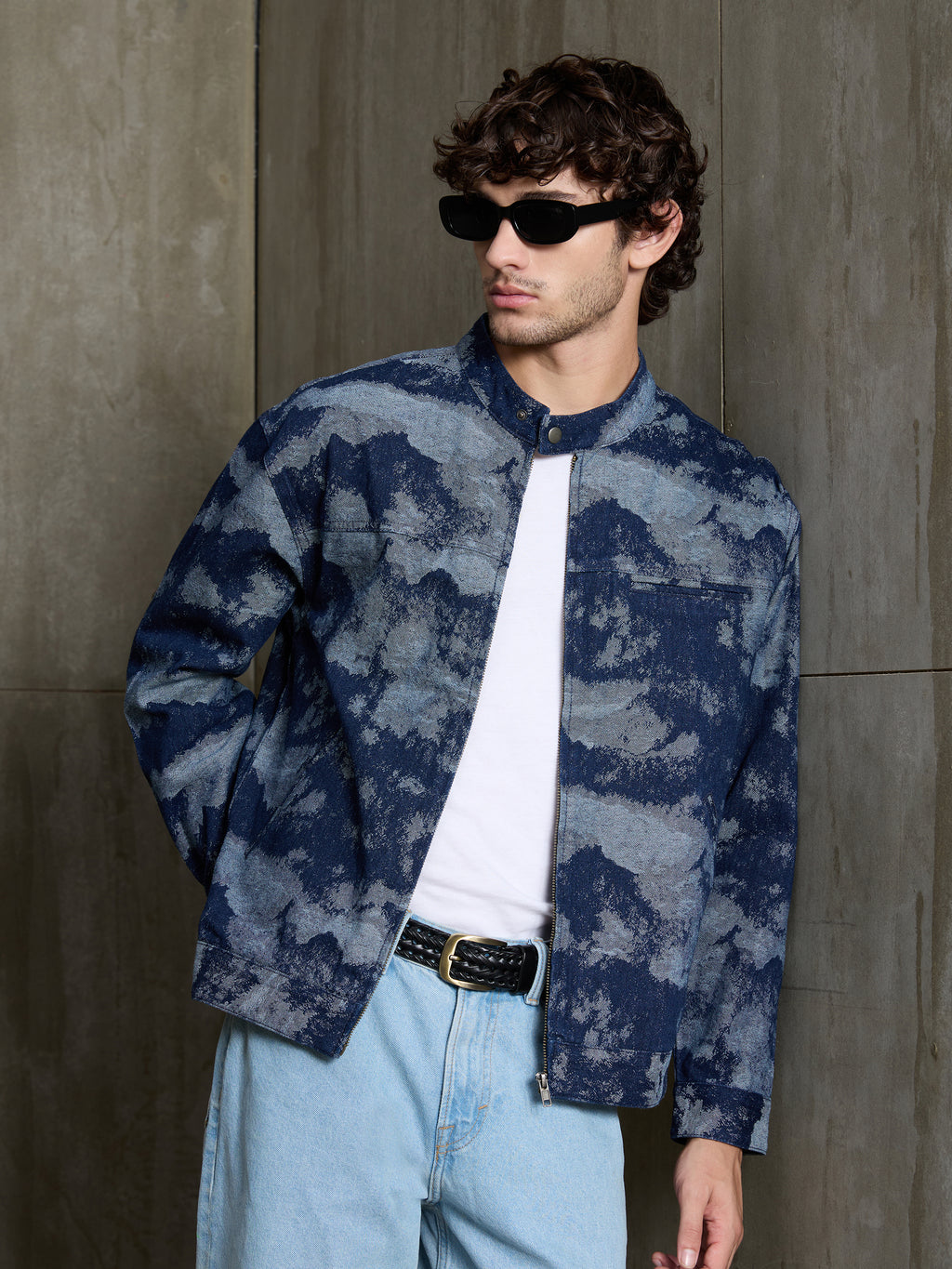 Cahoot Men's Navy & Grey Denim Jacquard Rider Jacket - view 1