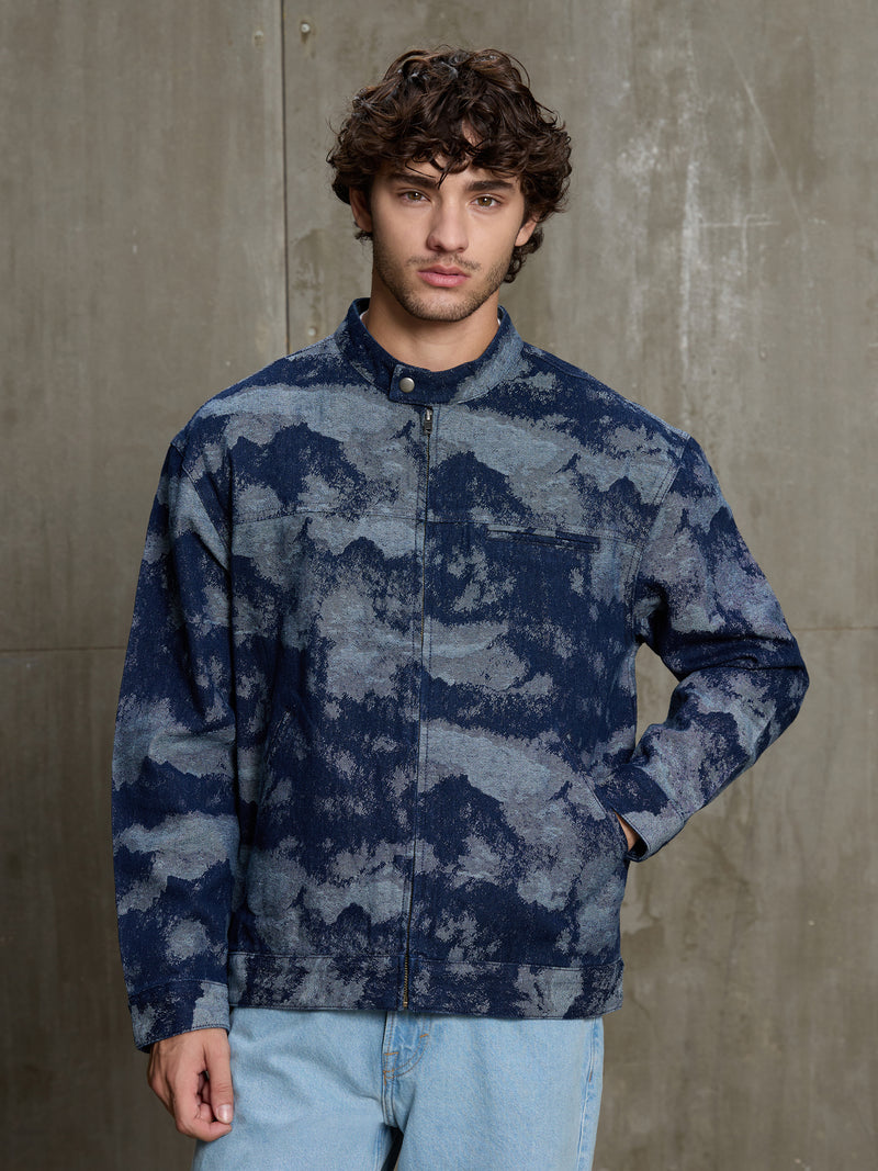 Cahoot Men's Navy & Grey Denim Jacquard Rider Jacket - view 2