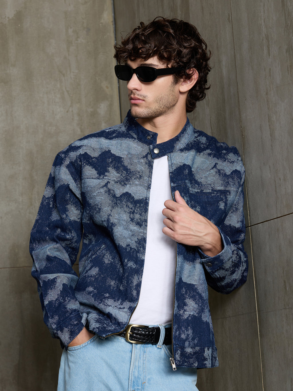 Cahoot Men's Navy & Grey Denim Jacquard Rider Jacket - view 7