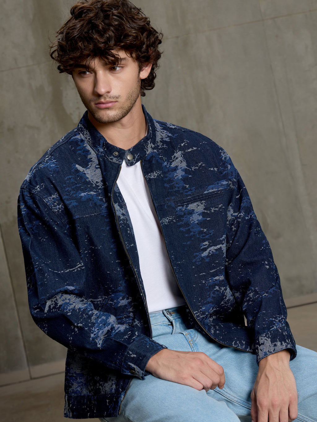 Cahoot Men's Navy Denim Jacquard Rider Jacket - view 1
