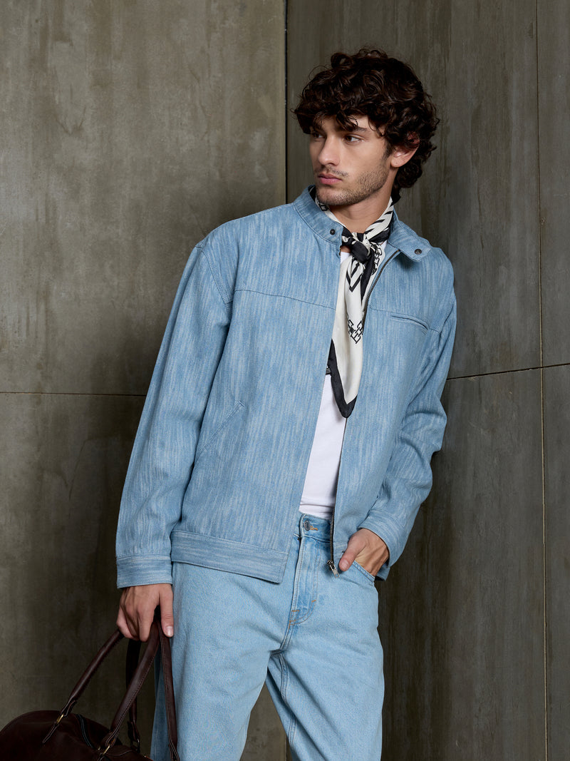Cahoot Men's Light Blue Two-Tone Denim Jacquard Rider Jacket - view 10