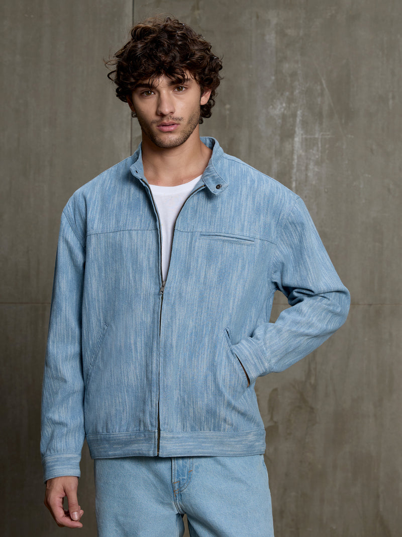 Cahoot Men's Light Blue Two-Tone Denim Jacquard Rider Jacket - view 2