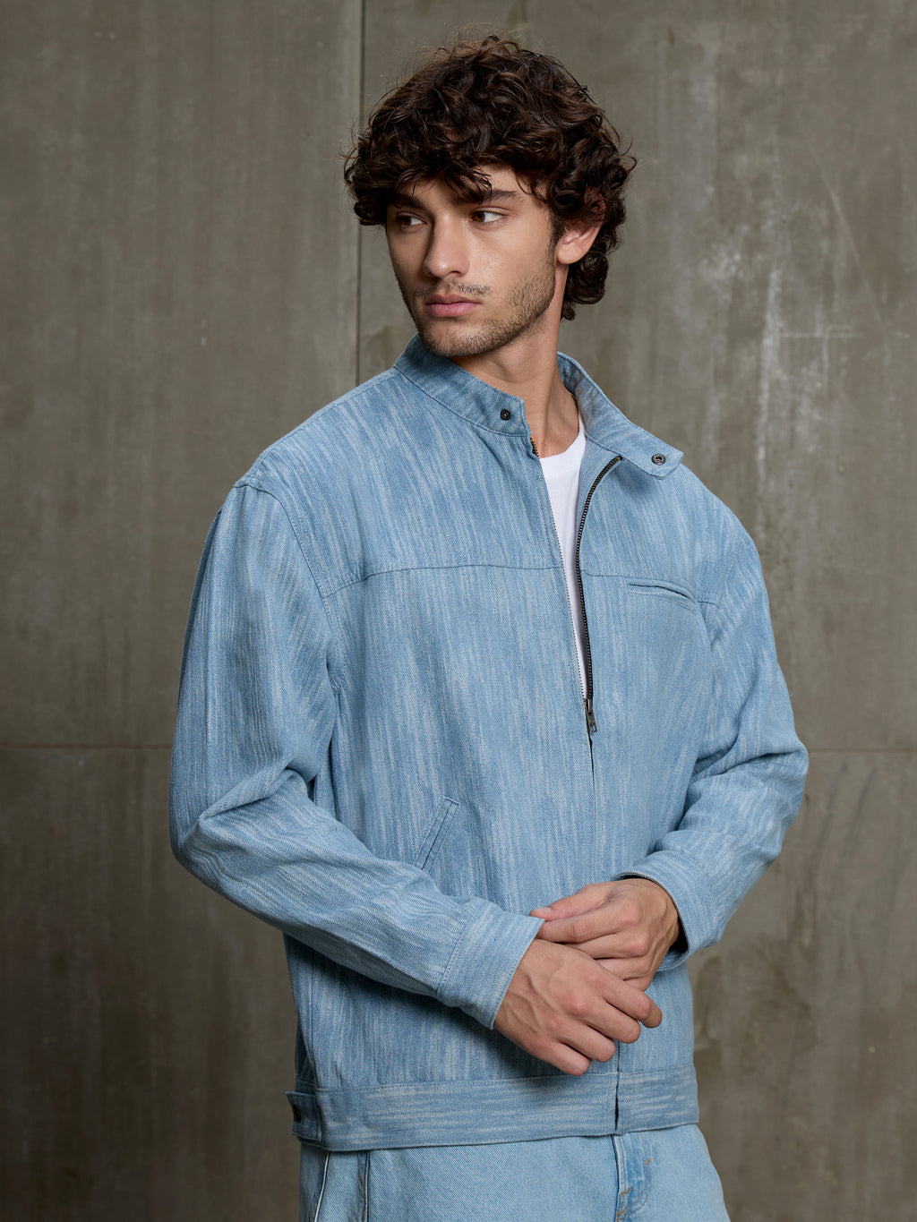 Cahoot Men's Light Blue Two-Tone Denim Jacquard Rider Jacket - view 3