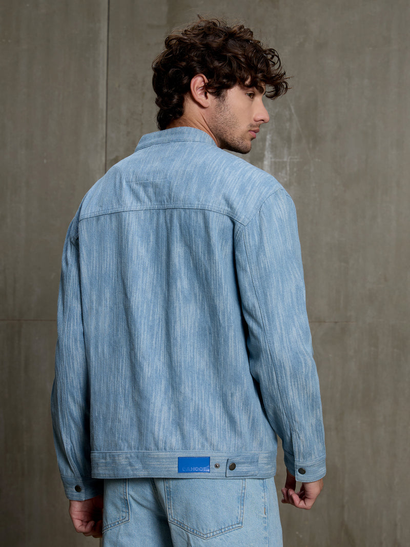 Cahoot Men's Light Blue Two-Tone Denim Jacquard Rider Jacket - view 4