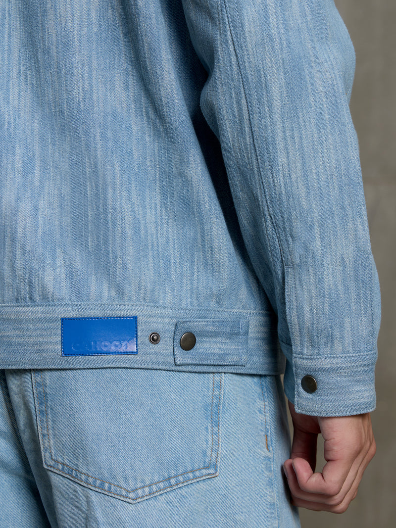 Cahoot Men's Light Blue Two-Tone Denim Jacquard Rider Jacket - view 9