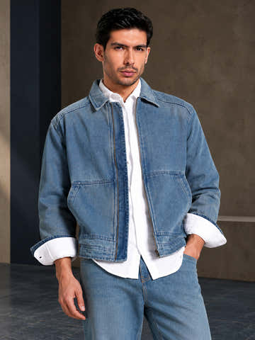 Vintage Wash Denim Utility Jacket