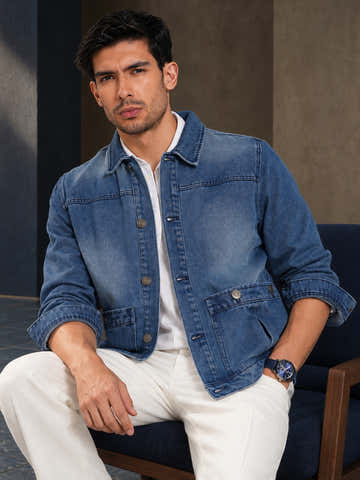 Vintage Wash Denim Utility Jacket