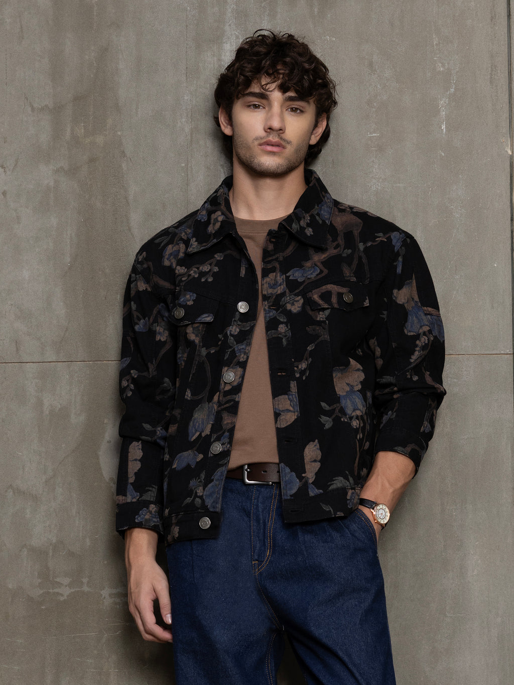 Cahoot Men's Black Nocturne Botanical Denim Trucker Jacket - view 1