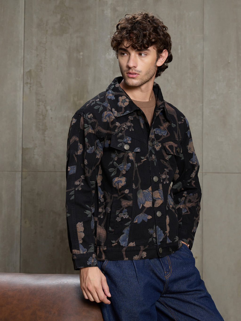 Cahoot Men's Black Nocturne Botanical Denim Trucker Jacket - view 10