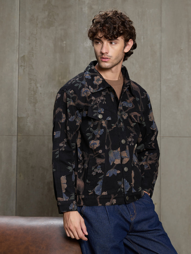 Cahoot Men's Black Nocturne Botanical Denim Trucker Jacket - view 10