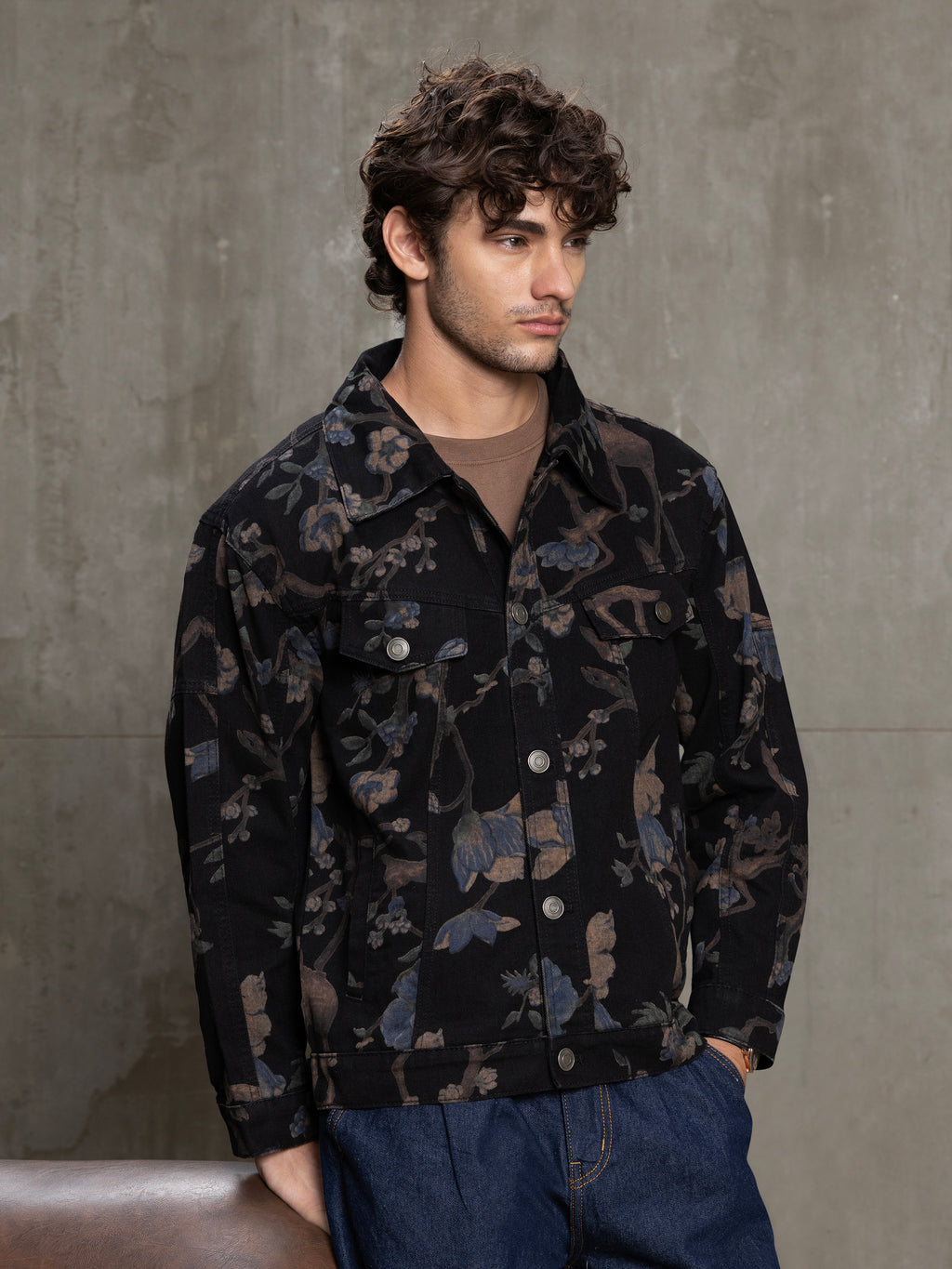 Cahoot Men's Black Nocturne Botanical Denim Trucker Jacket - view 2