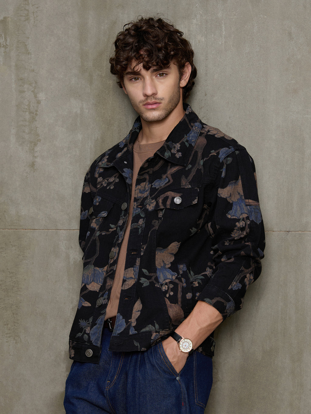 Cahoot Men's Black Nocturne Botanical Denim Trucker Jacket - view 3