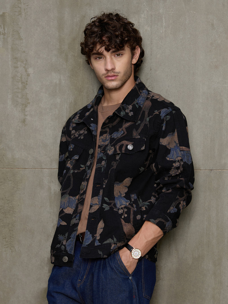 Cahoot Men's Black Nocturne Botanical Denim Trucker Jacket - view 3